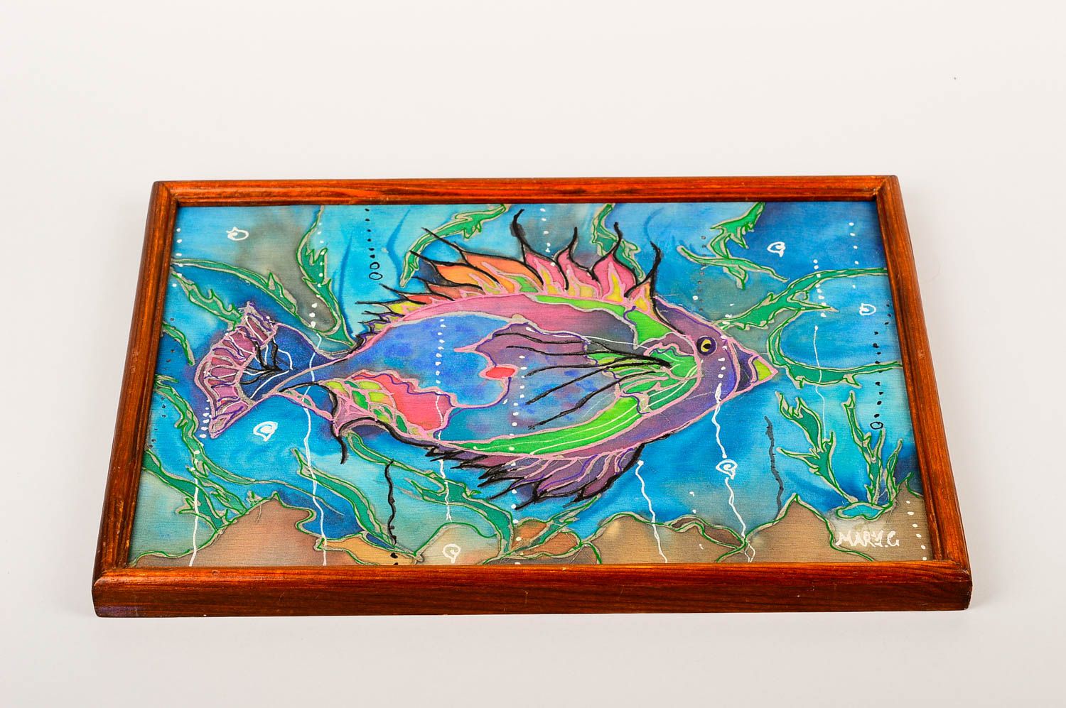 Handmade Wanddeko Bild Deko Wandbild Geschenkidee zum Einzug Seefisch Batik bunt foto 2