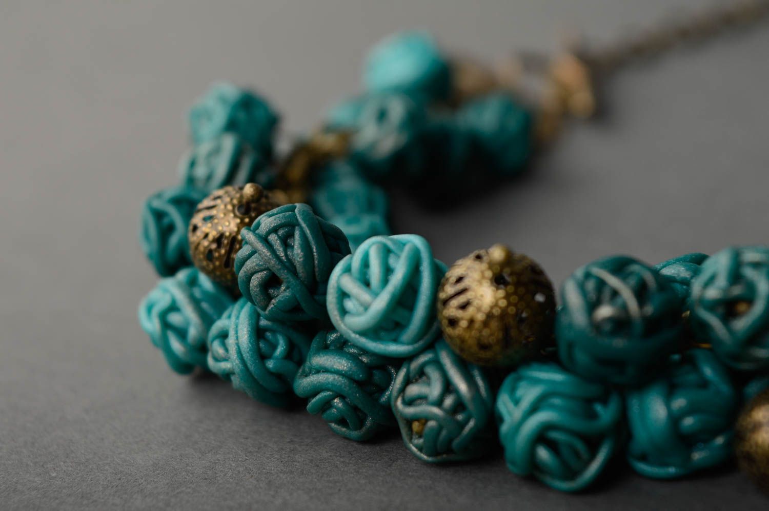 Polymer clay necklace Emerald Balls photo 3