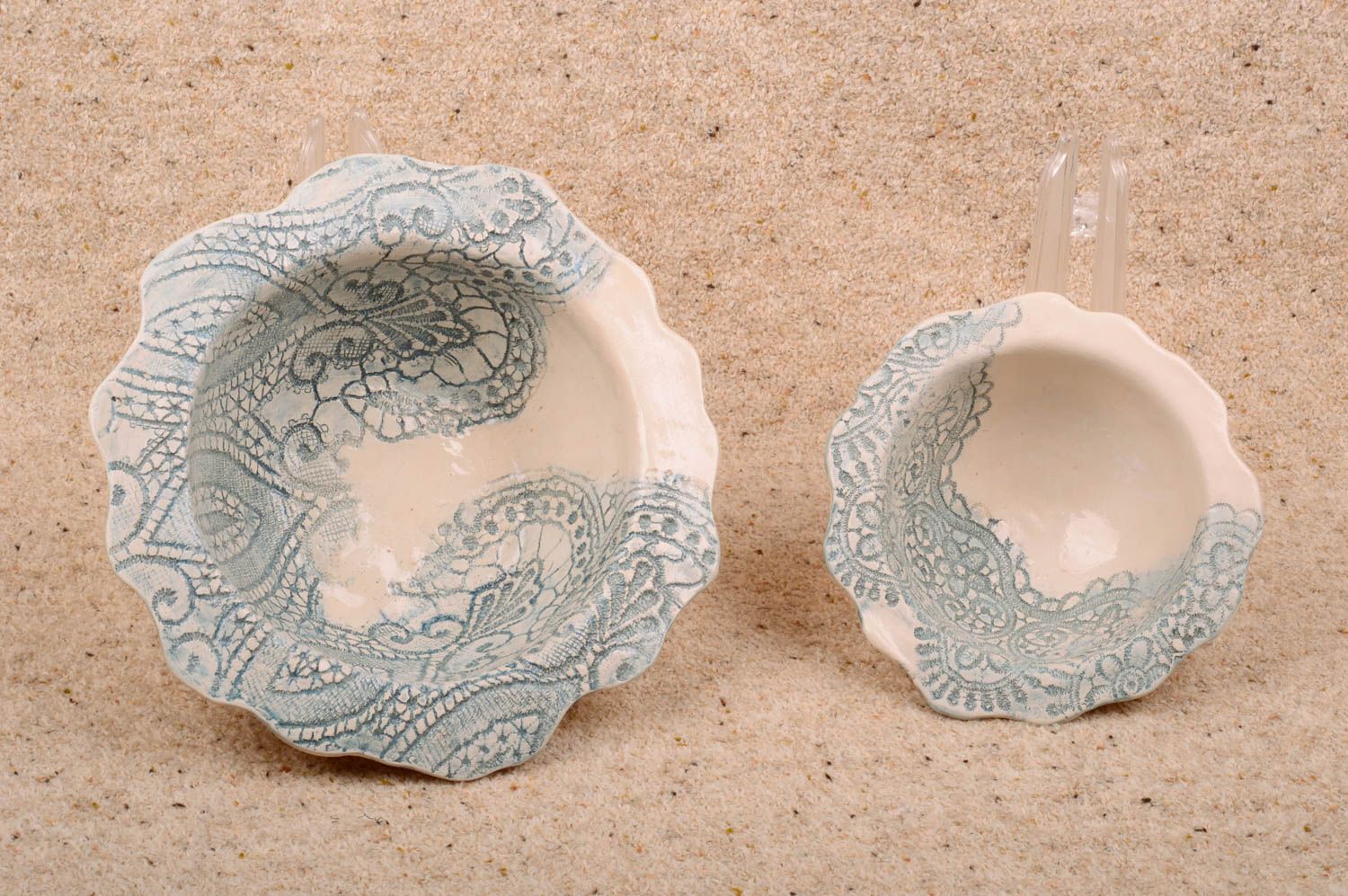 Set of 2 handmade ceramic bowls clay salad bowls designer dishware gift ideas photo 1