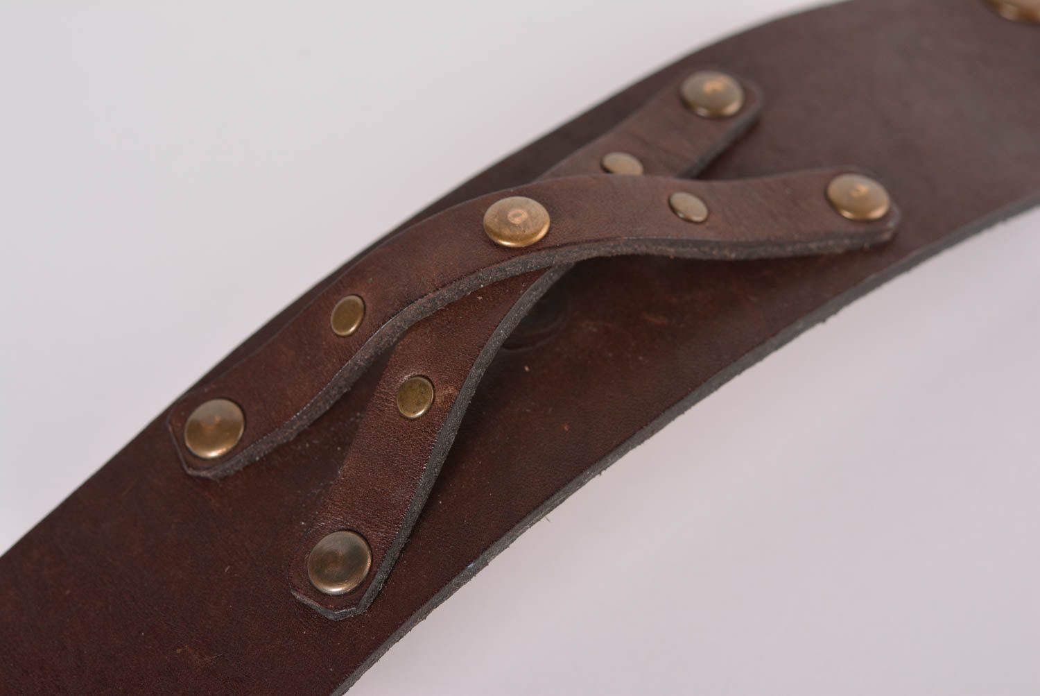 Bracelet cuir large marron fait main Bijoux originaux Accessoire pour femme photo 5