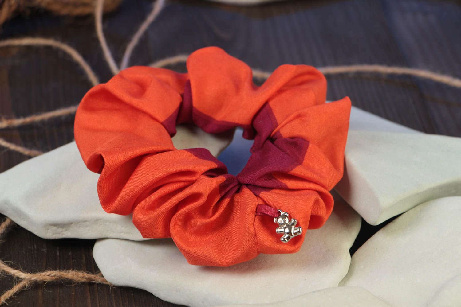 Beautiful bright orange handmade textile hair tie for girls large designer photo 1