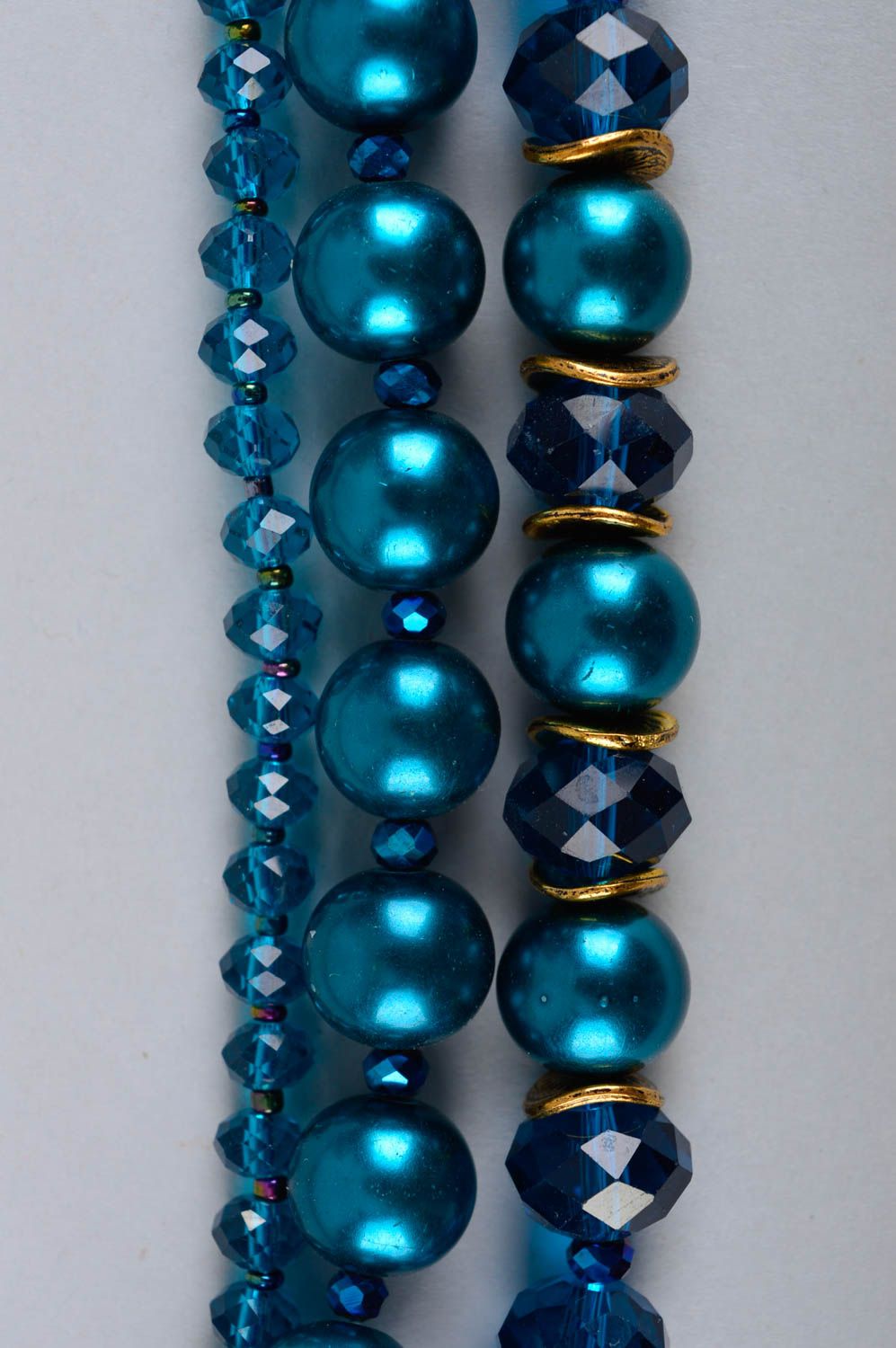 Collier 3 rangs bleu Bijou fait main fausses perles cristaux laiton Cadeau femme photo 3