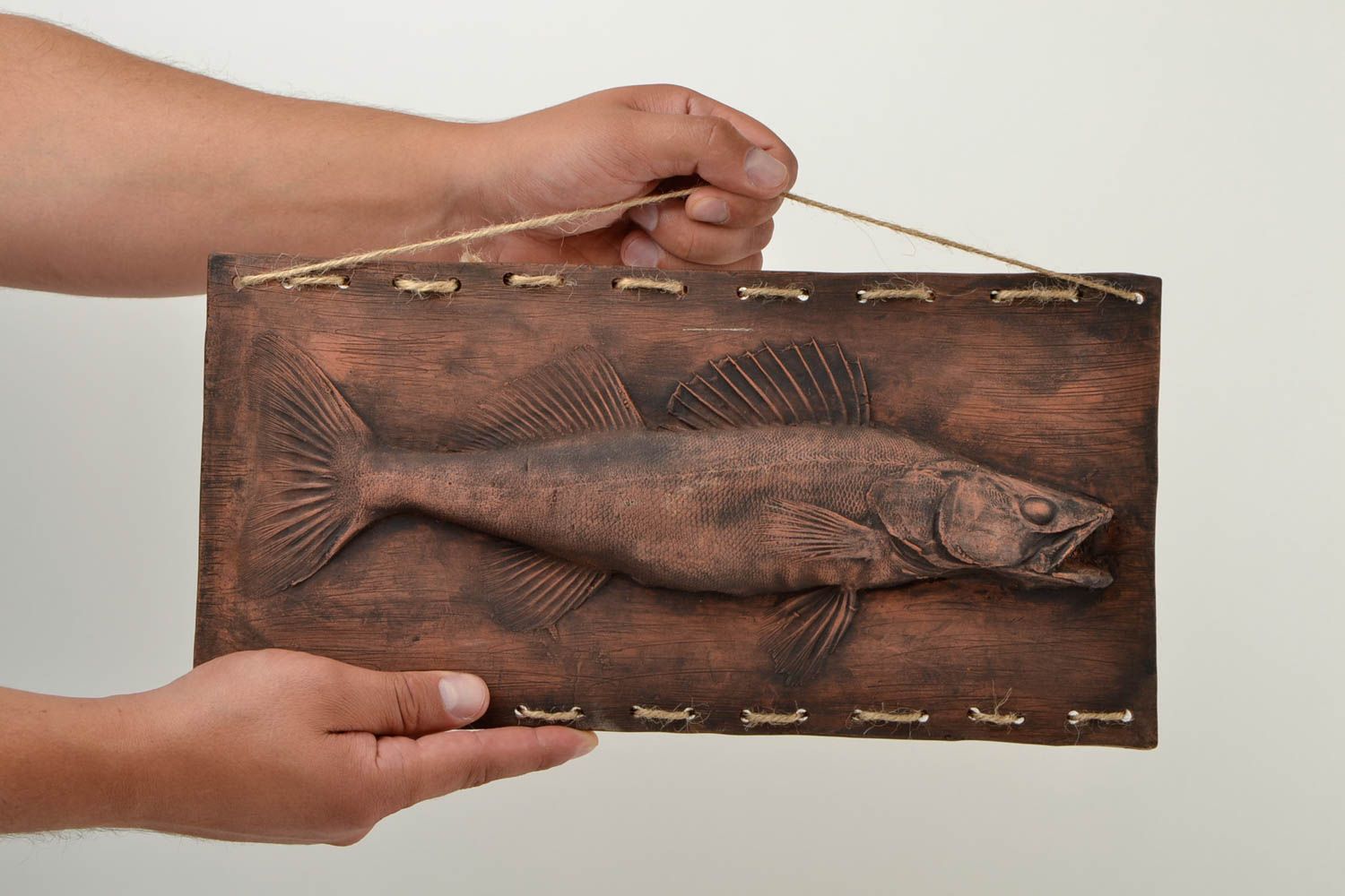 Tableau argile fait main Décoration murale poisson Idée cadeau originale photo 2