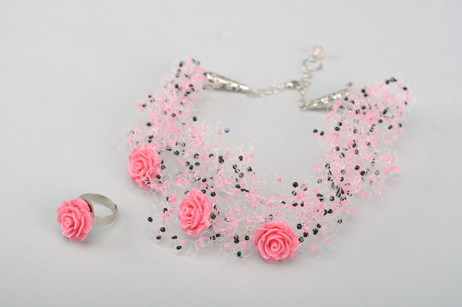 Jewelry set made of beads Pink Morning photo 3