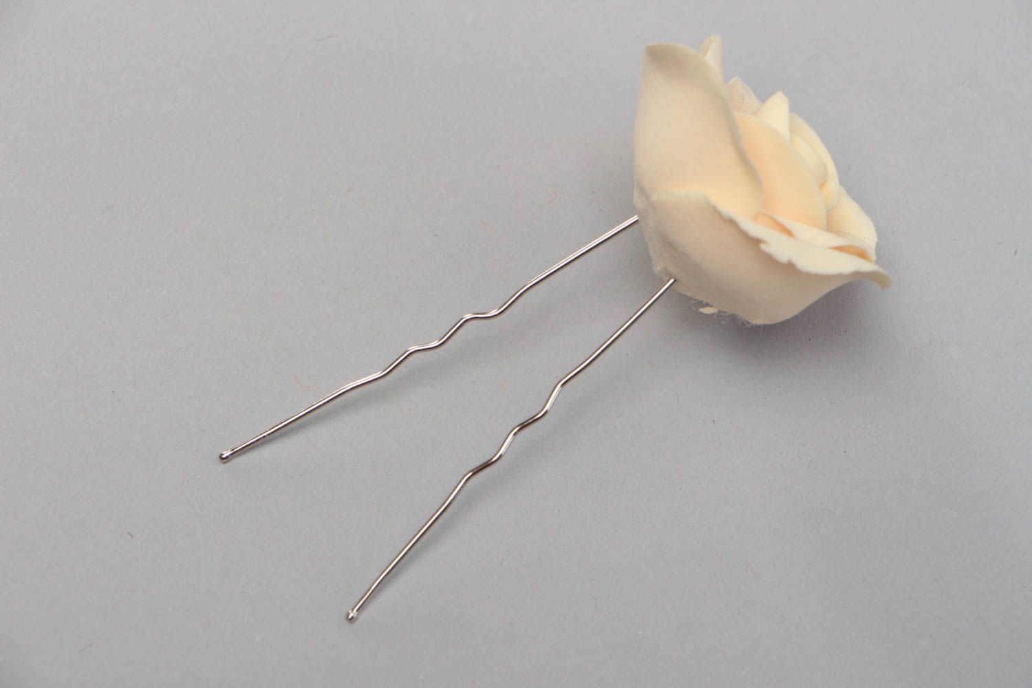 Beautiful gentle handmade polymer clay flower hairpin with rose photo 4