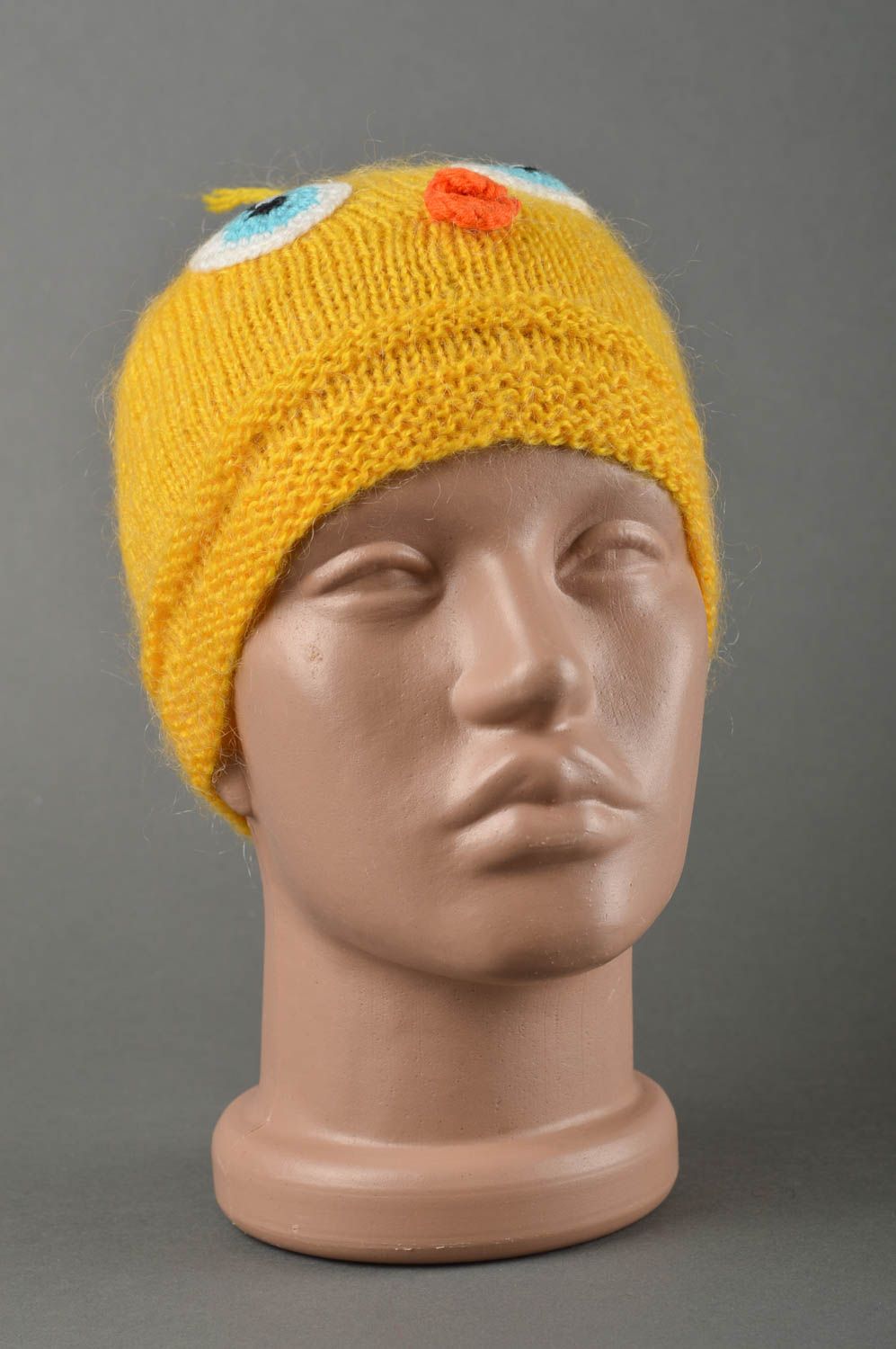 Зимняя шапка ручной работы вязаная шапка желтый цыпленок теплая шапка детская фото 1