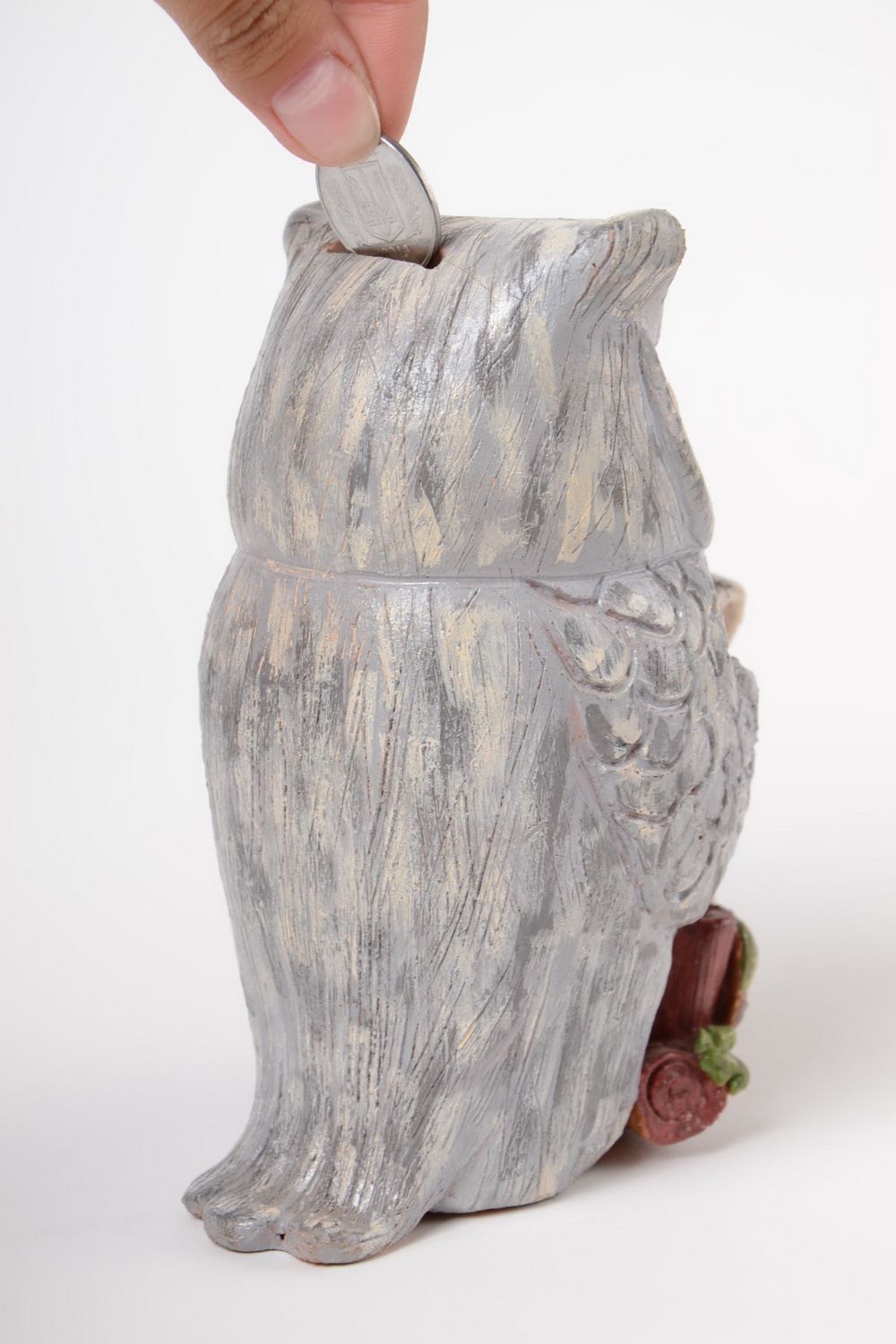 Tirelire hibou en argile peinte de couleurs acryliques faite main originale photo 3