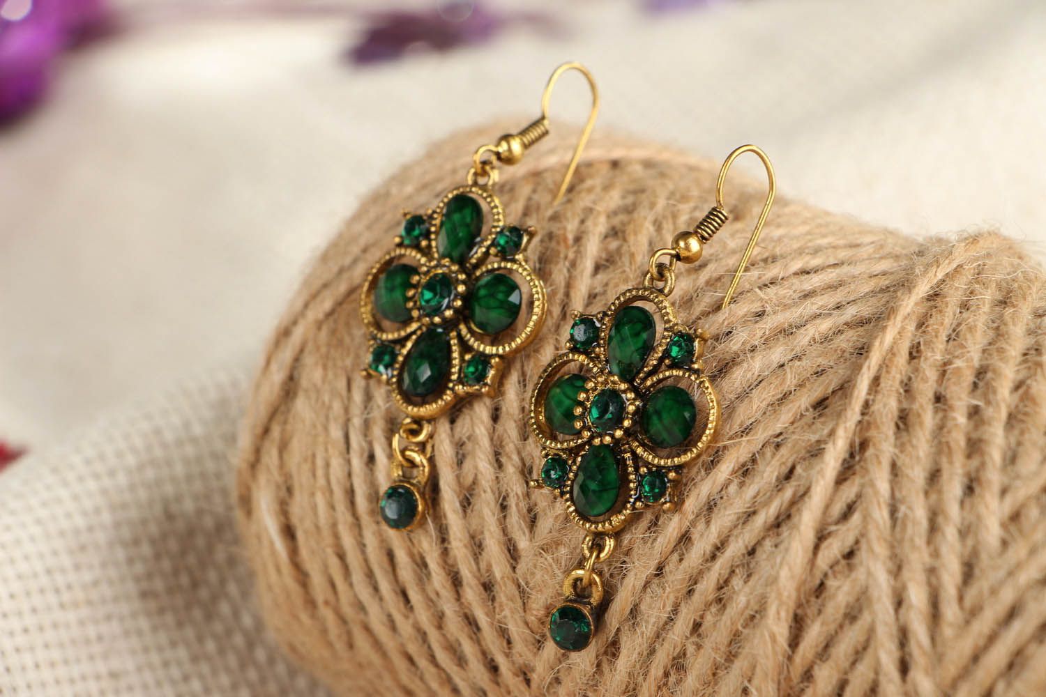 Earrings with Green Glass Inlay photo 3