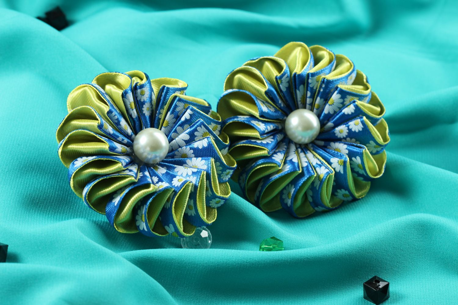 Beautiful handmade hair tie flower scrunchie 2 pieces accessories for girls photo 1