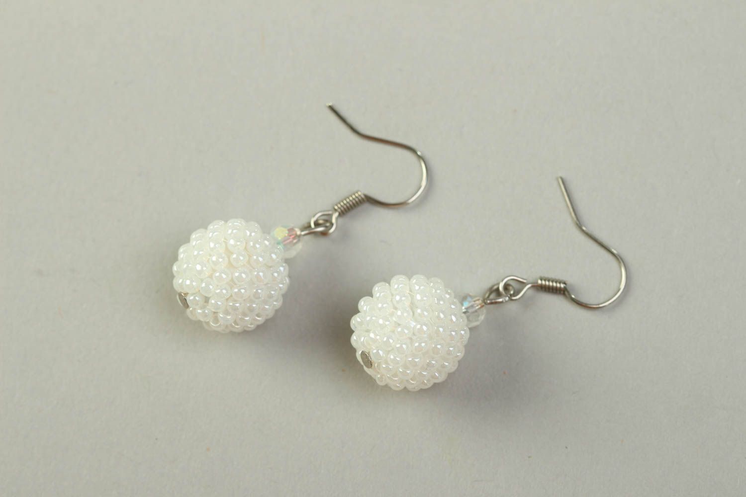 Handmade beautiful earrings festive white earrings designer accessory photo 2