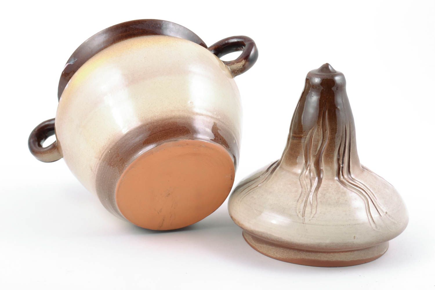 Unusual handmade designer glazed clay pot for bulk products 1 l photo 4