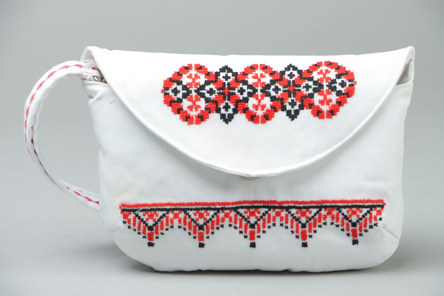 Gabardine clutch bag with cross stitch embroidery in Ukrainian style photo 1