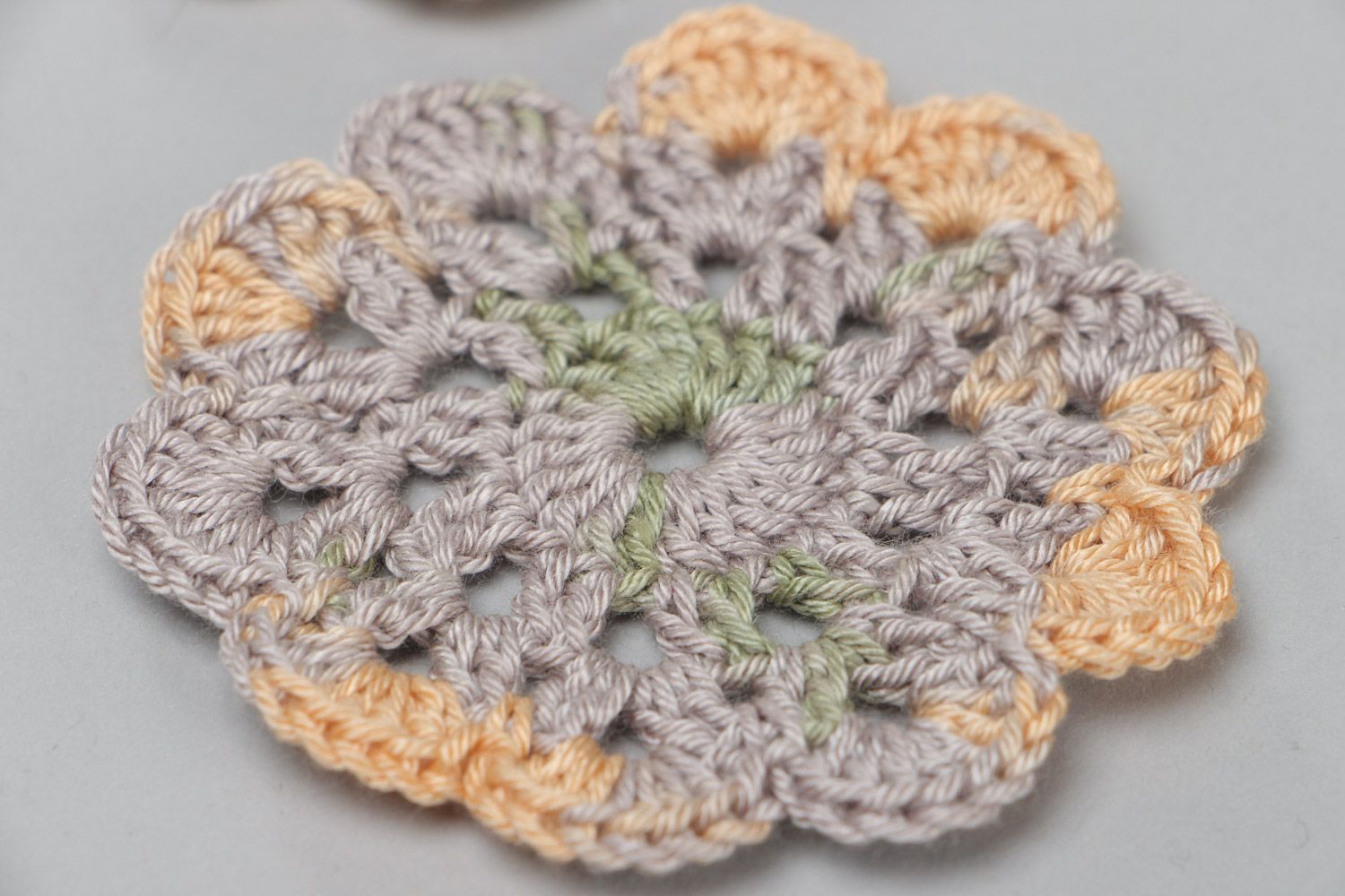 Set of handmade crochet flower coasters for cups 3 items photo 3