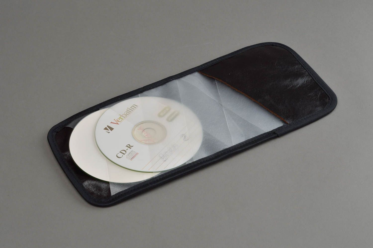 Pochette cd souple fait main Etui pour dvd en cuir noir Accessoire ordinateur photo 1