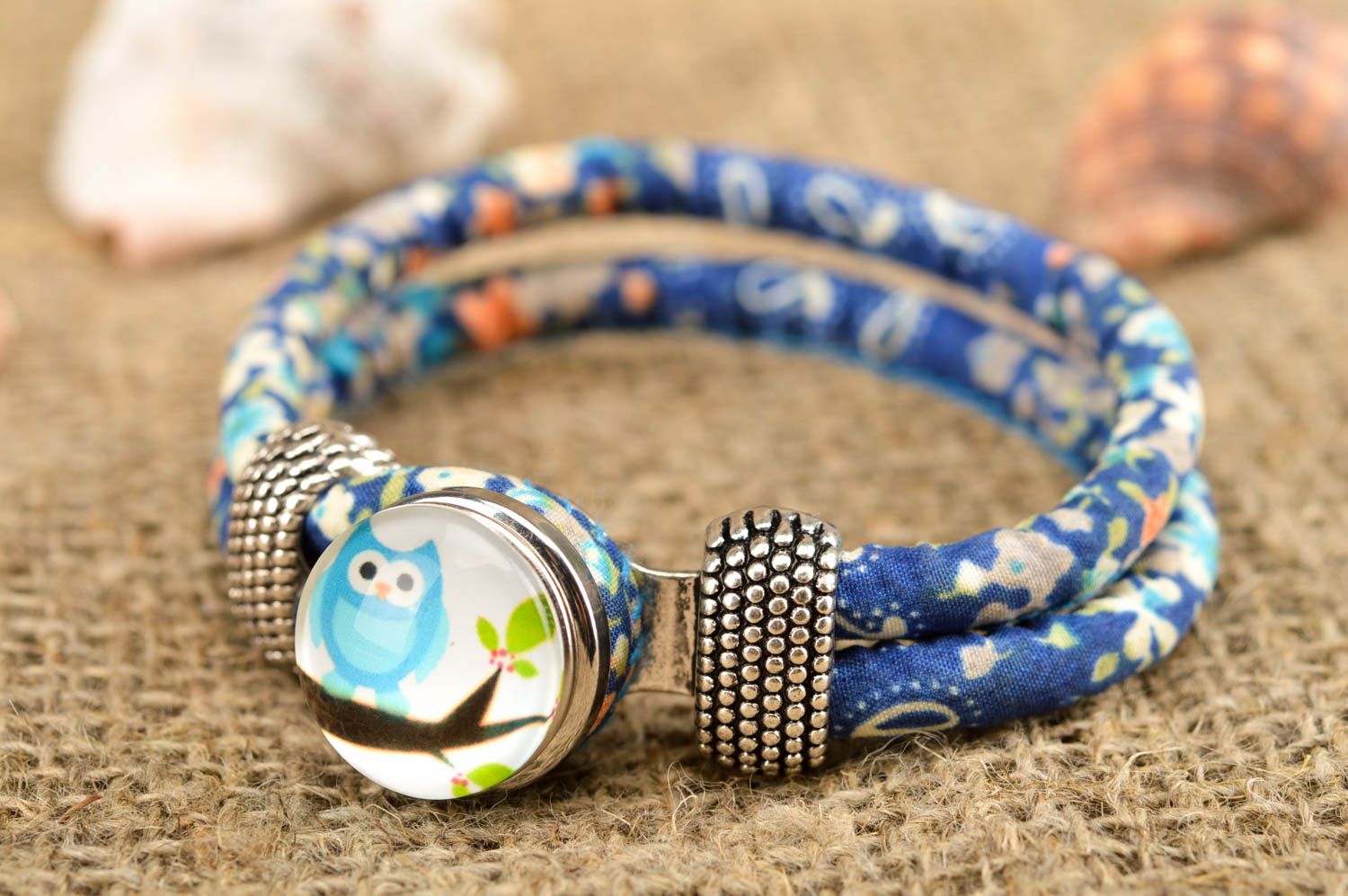 Браслет ручной работы стильный браслет текстильный синий браслет бижутерия фото 1