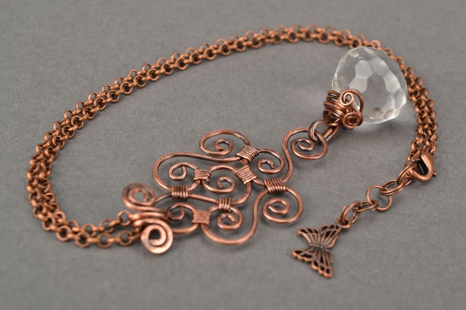 Copper jewelry set with crystal made using wire wrap technique photo 3