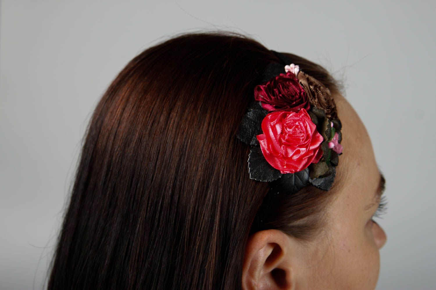 Unusual handmade leather headband flowers in hair hair bands for girls photo 2