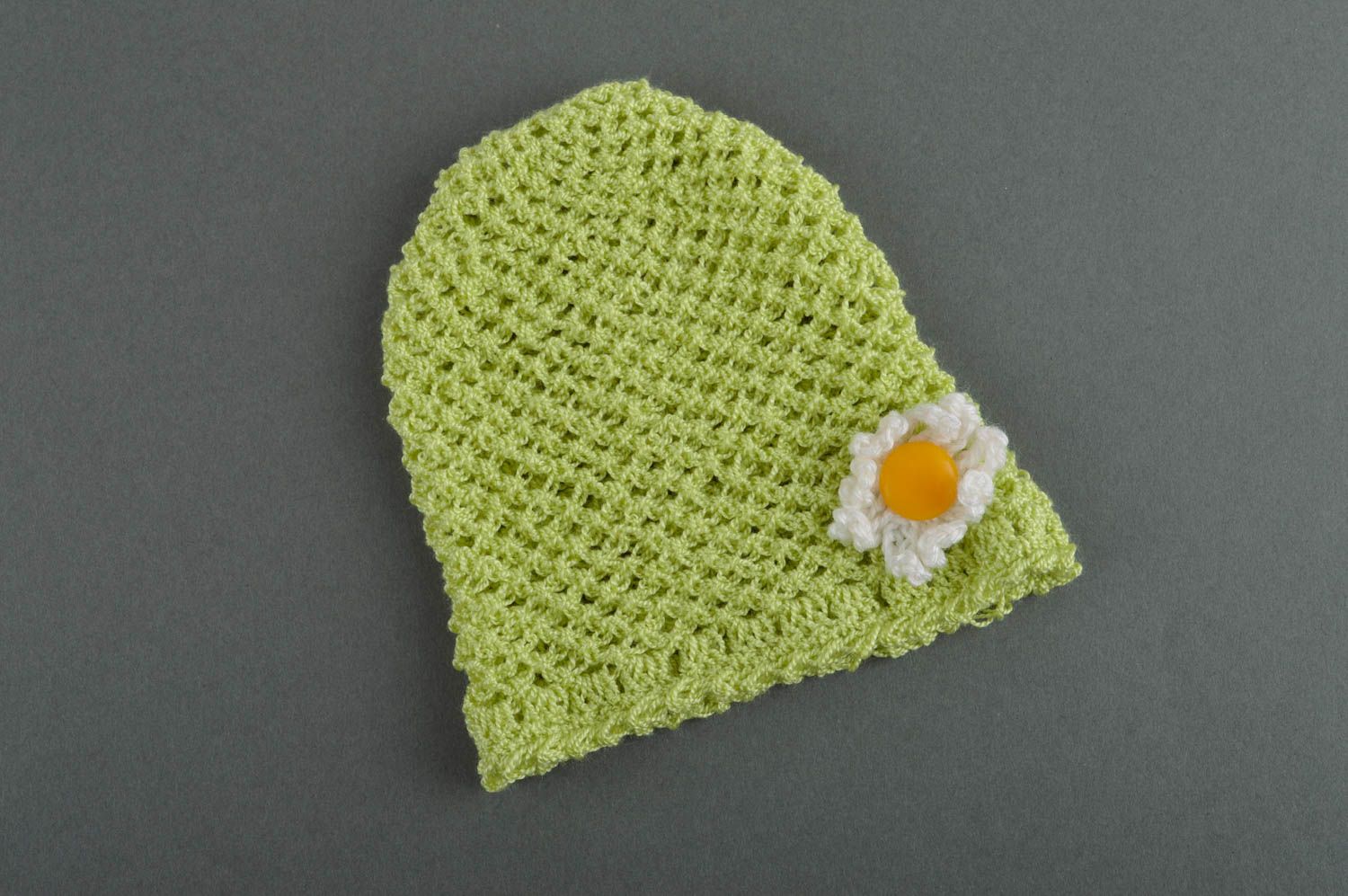 Handgemachte Mütze in Grün Mütze für Kinder mit Blume modisches Accessoire schön foto 2