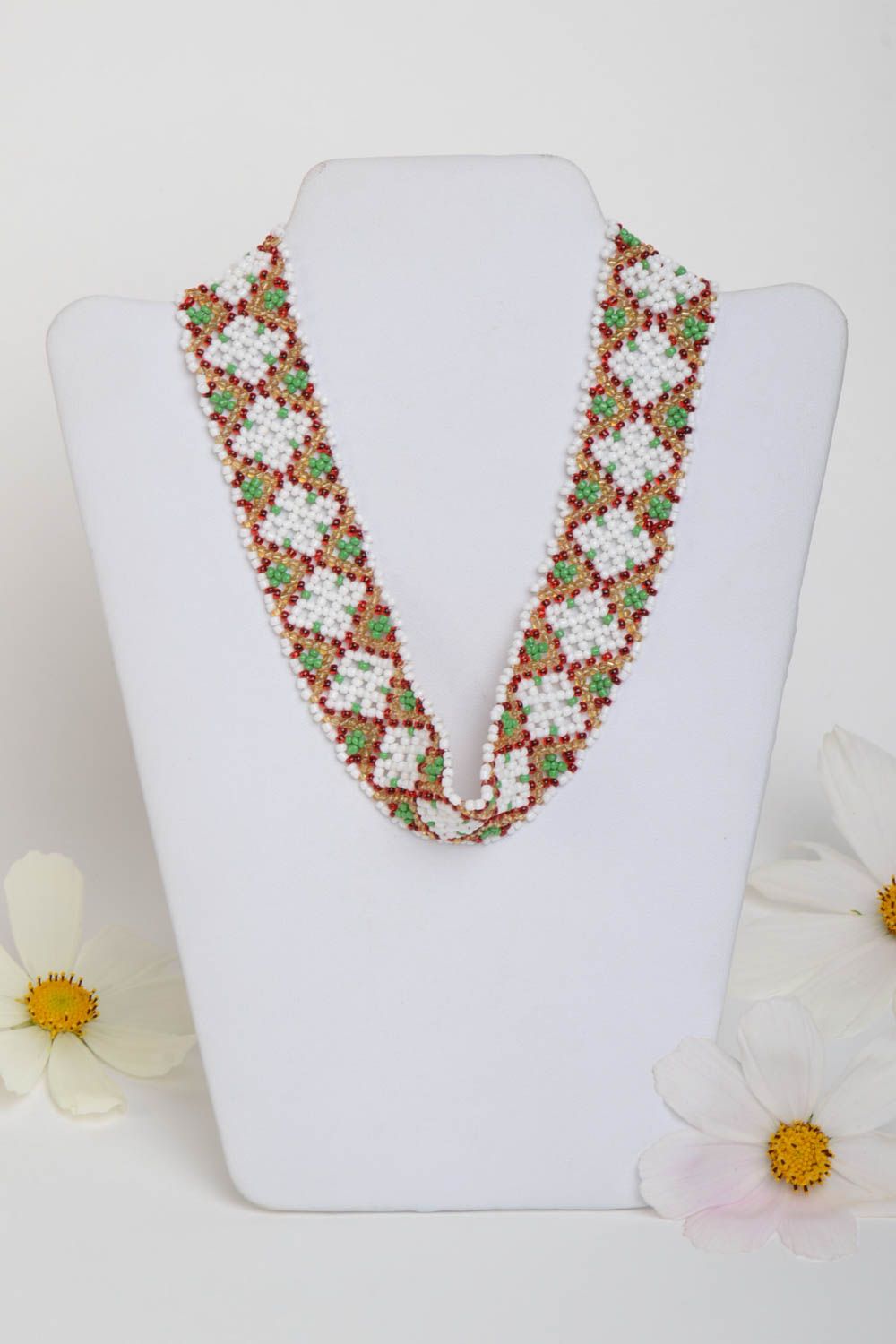 Handmade Damen Collier Schmuck aus Rocailles lange Halskette breit stilvoll foto 1