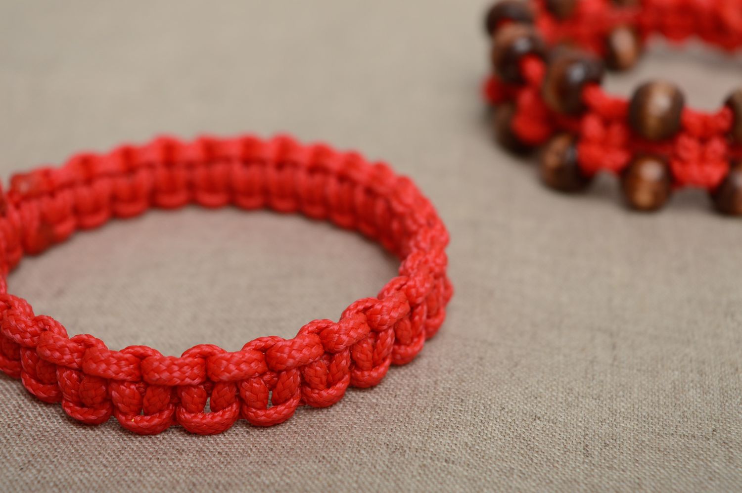 Red macrame woven polyester cord bracelet photo 5