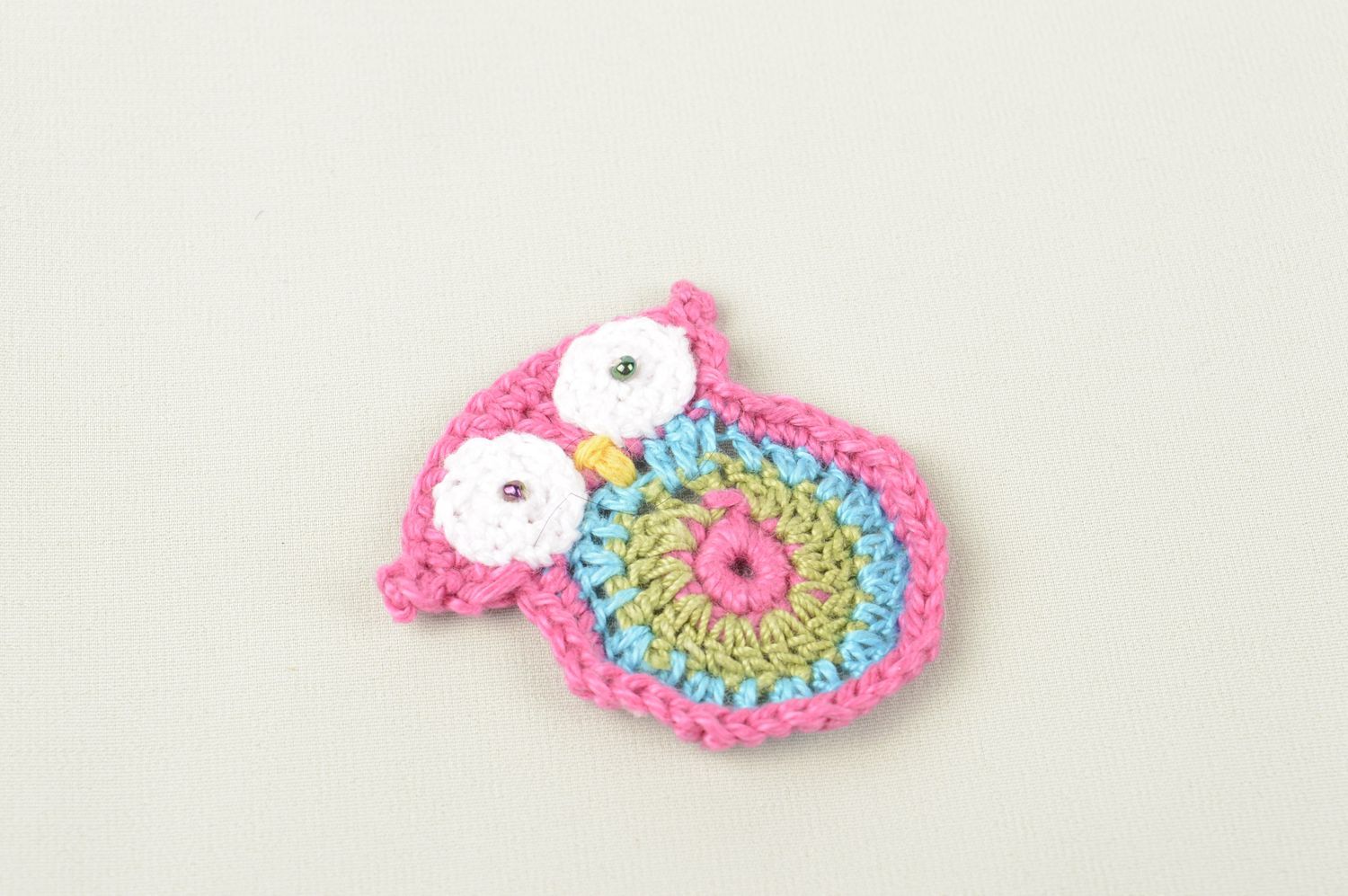 Handmade crocheted owl designer jewelry fittings textile blank for brooch photo 1