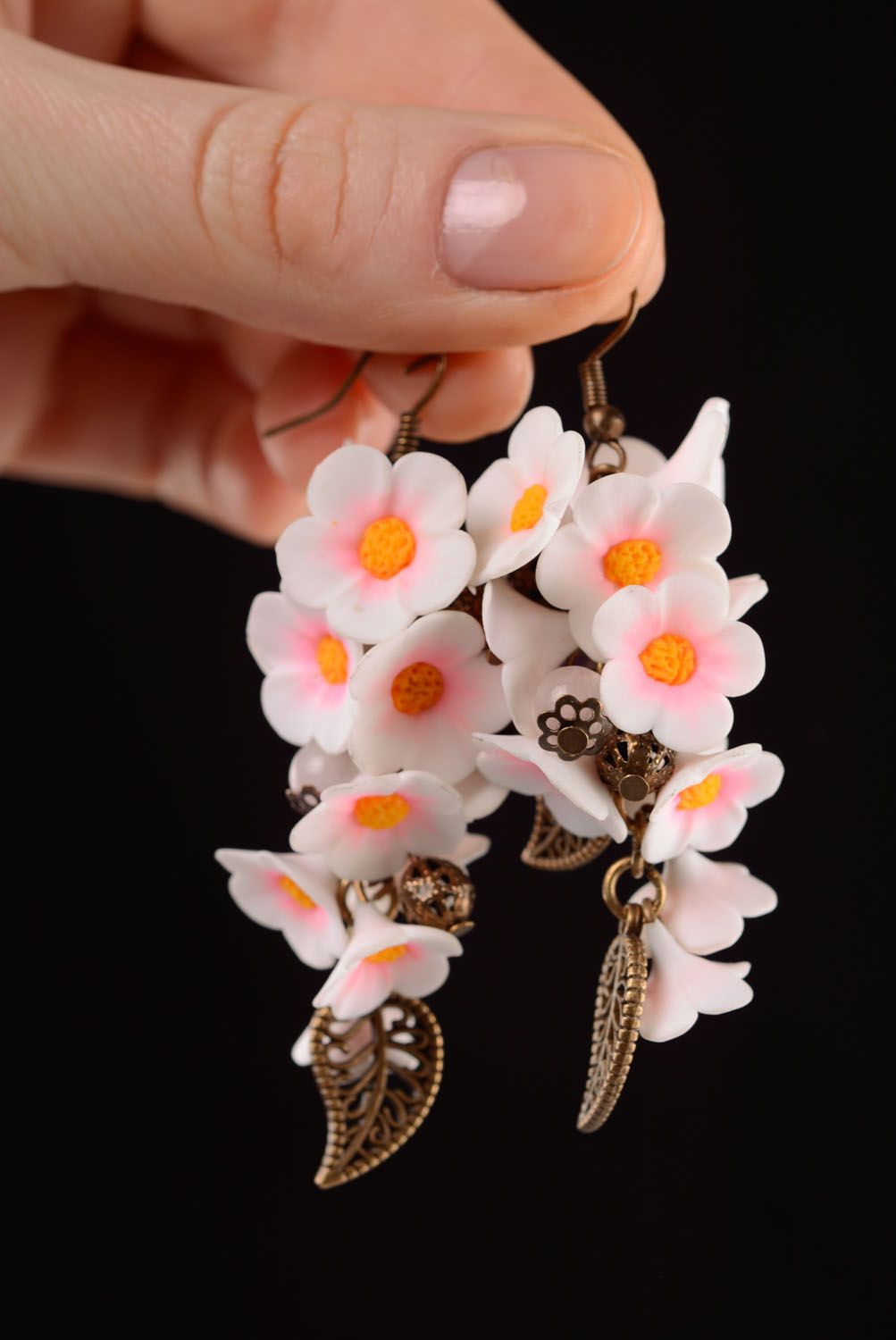 Handmade plastic earrings Sakura photo 2