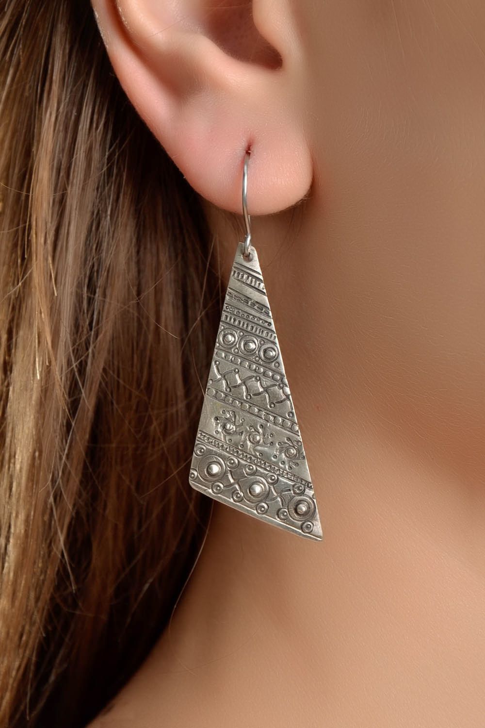 Triangle earrings with ornament photo 4