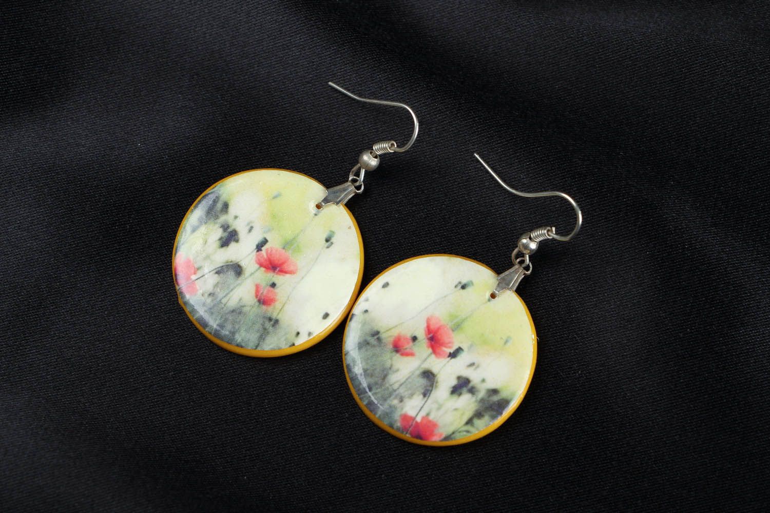 Earrings made of polymer clay Poppy Field photo 1