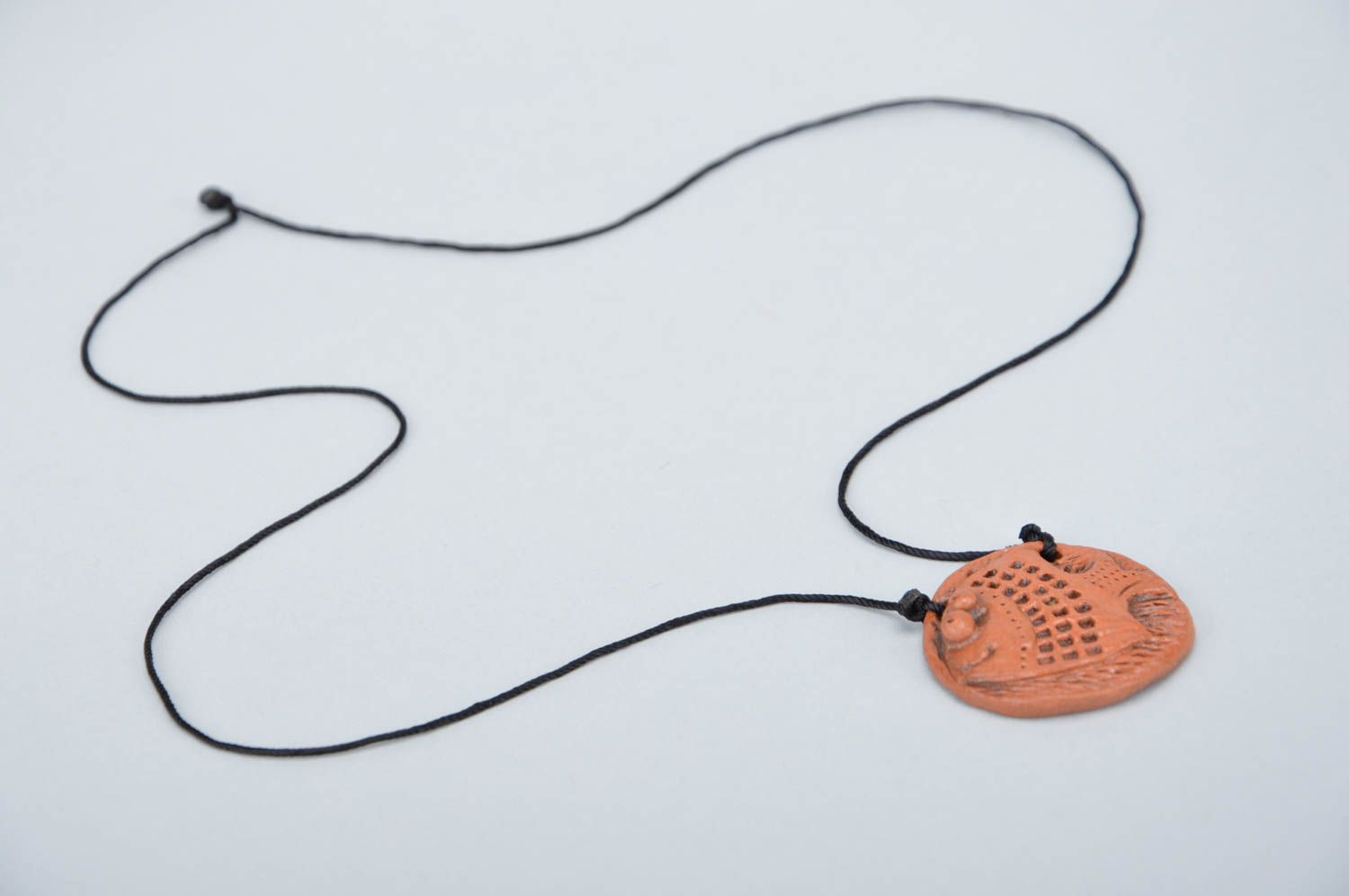 Handmade necklace ceramic pendant necklace on cord 300 mm ethnic jewelry photo 2