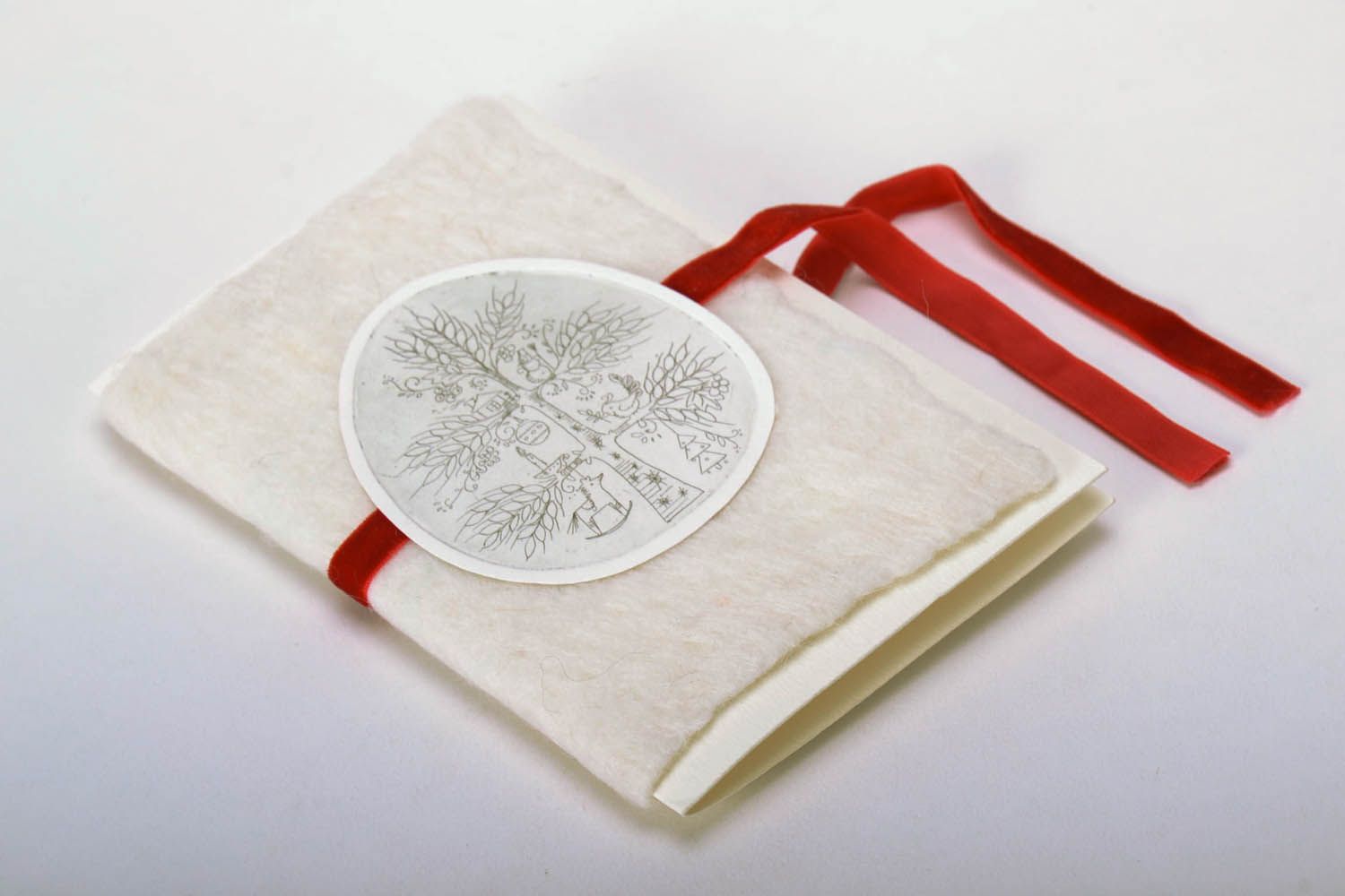Cartão de Natal handmade feito de papelão de desenho e decorado na técnica de feltragem de lã foto 2