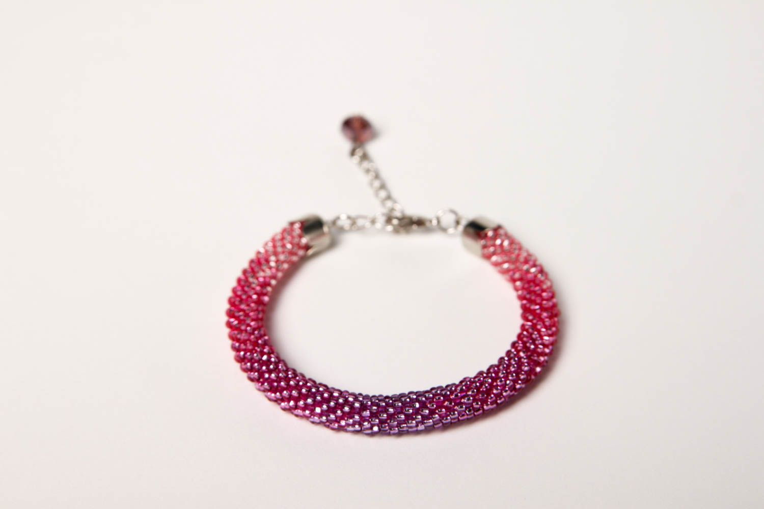 Handmade pink beaded adjustable cord bracelet for women photo 3