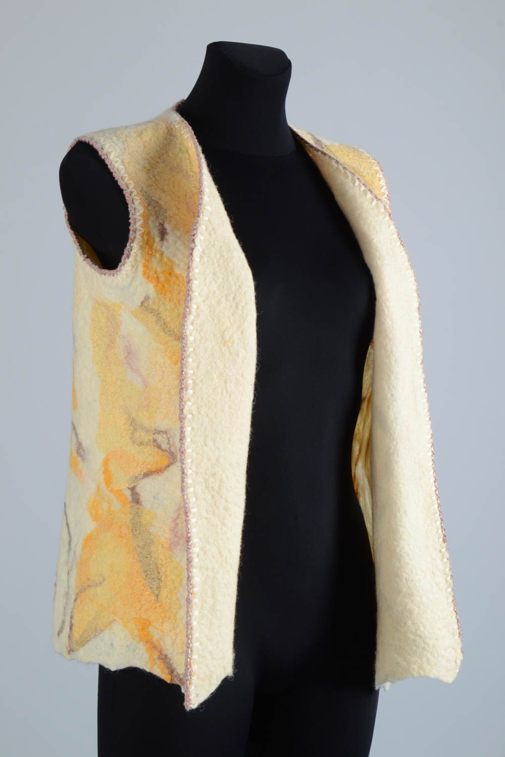 Unique wool felted vest designer winter clothing handmade present for women photo 2
