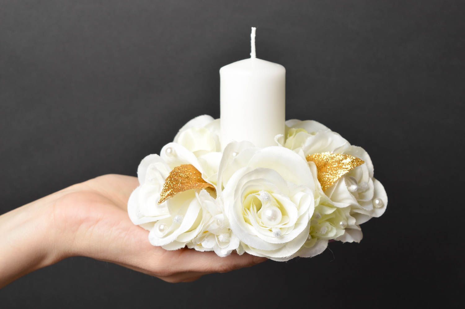 Свеча ручной работы свеча свадебная с цветами свеча на свадьбу Белые розы фото 5