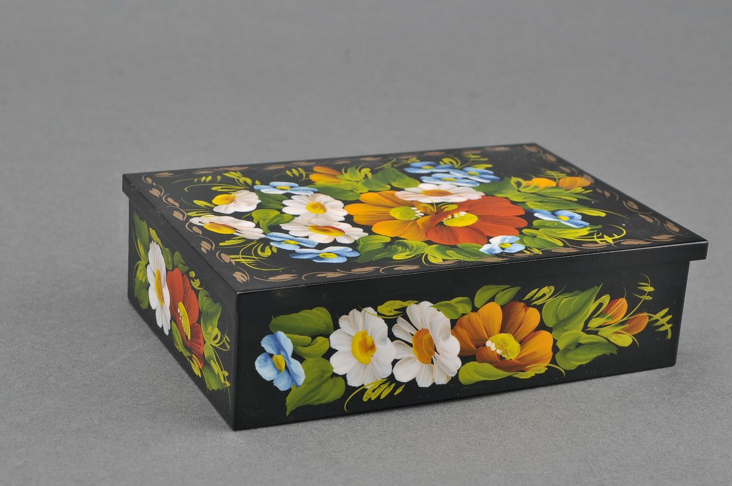 Jewelry box Camomiles and forget-me-not flowers photo 4