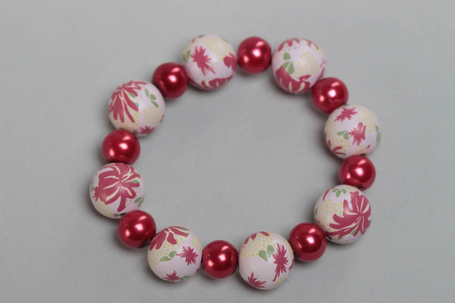 Colorful handmade children's bracelet with polymer clay and ceramic beads photo 2