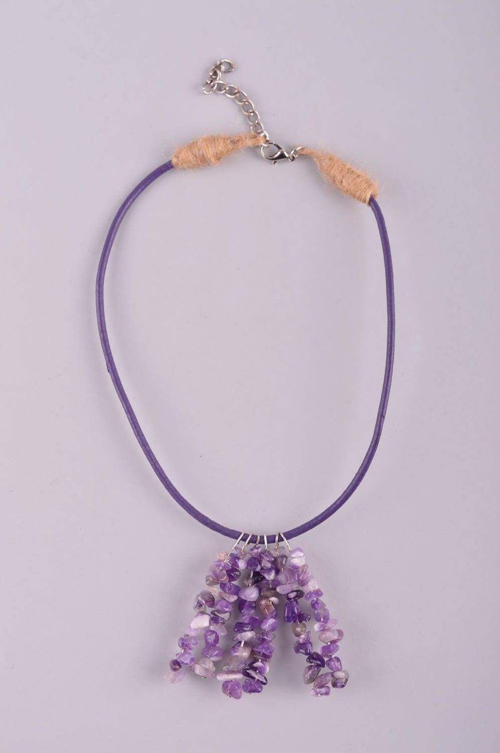 Unusual handmade gemstone necklace leather necklace textile necklace gift ideas photo 2