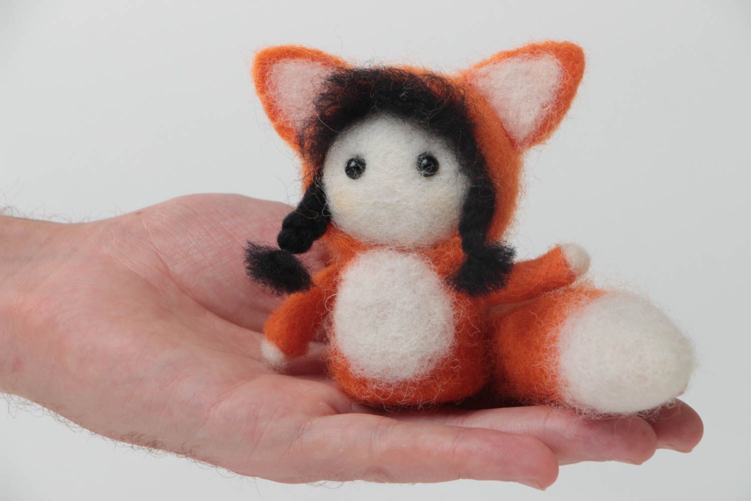Small handmade designer felted wool toy fox children's pocket friend photo 5
