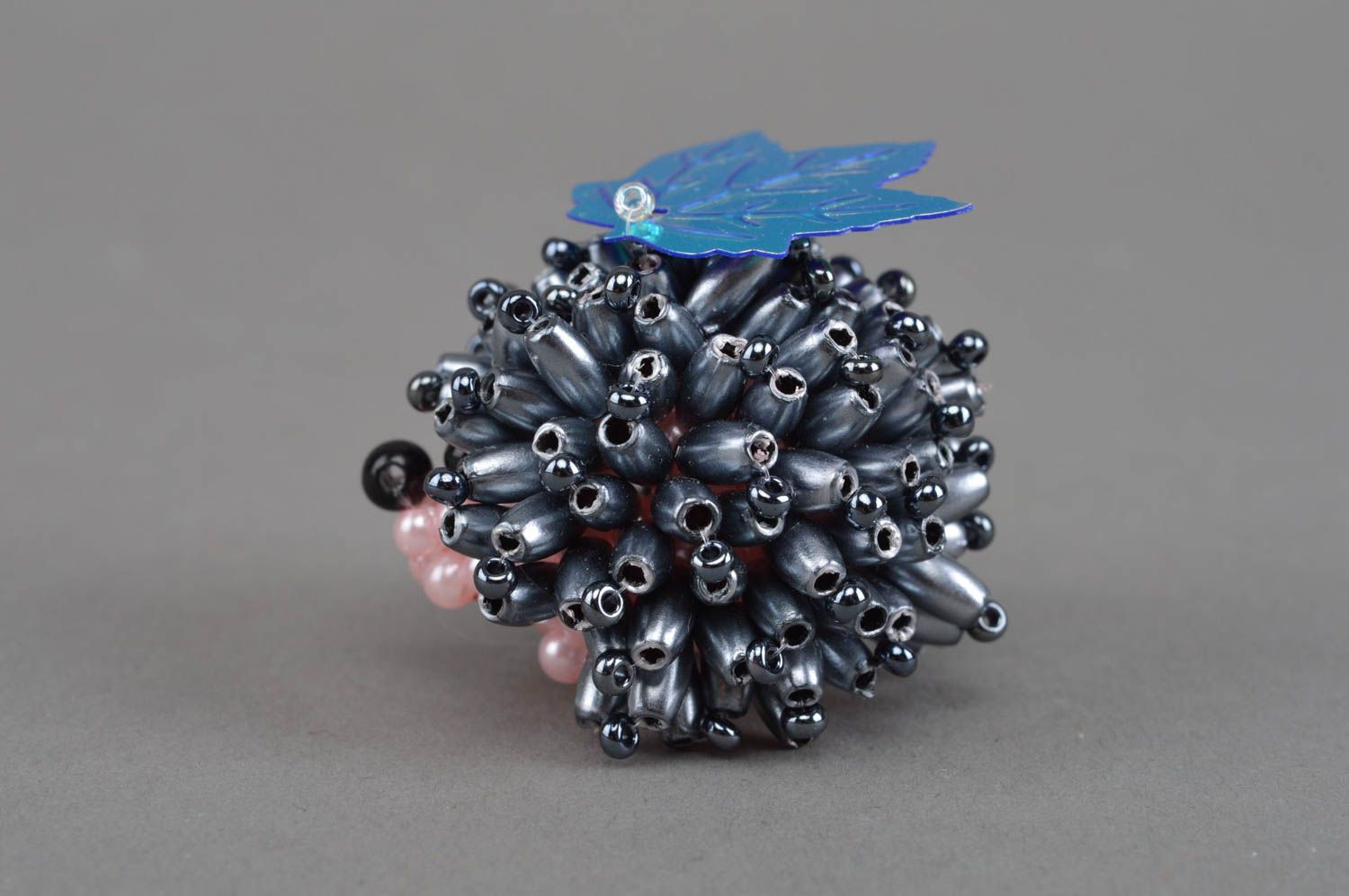 Handmade designer miniature collectible figurine of hedgehog woven of beads photo 4