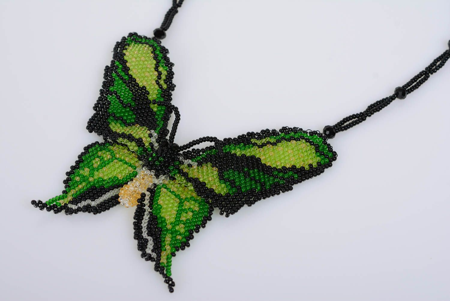 Beaded necklace with green butterfly beautiful handmade designer accessory photo 3