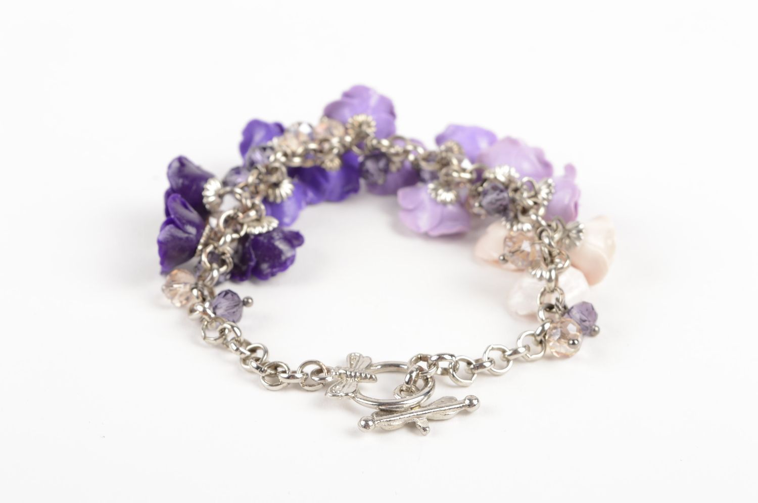 Handmade bracelet women accessories purple bracelet with flowers womens jewelry photo 2