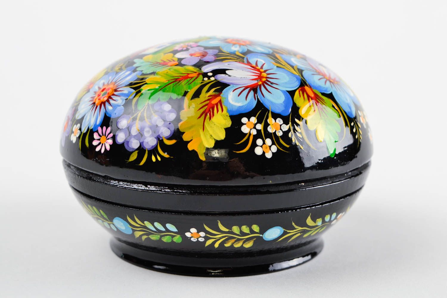 Boîte à bijoux fait main Coffret décoratif rond noir à motif Déco maison photo 4