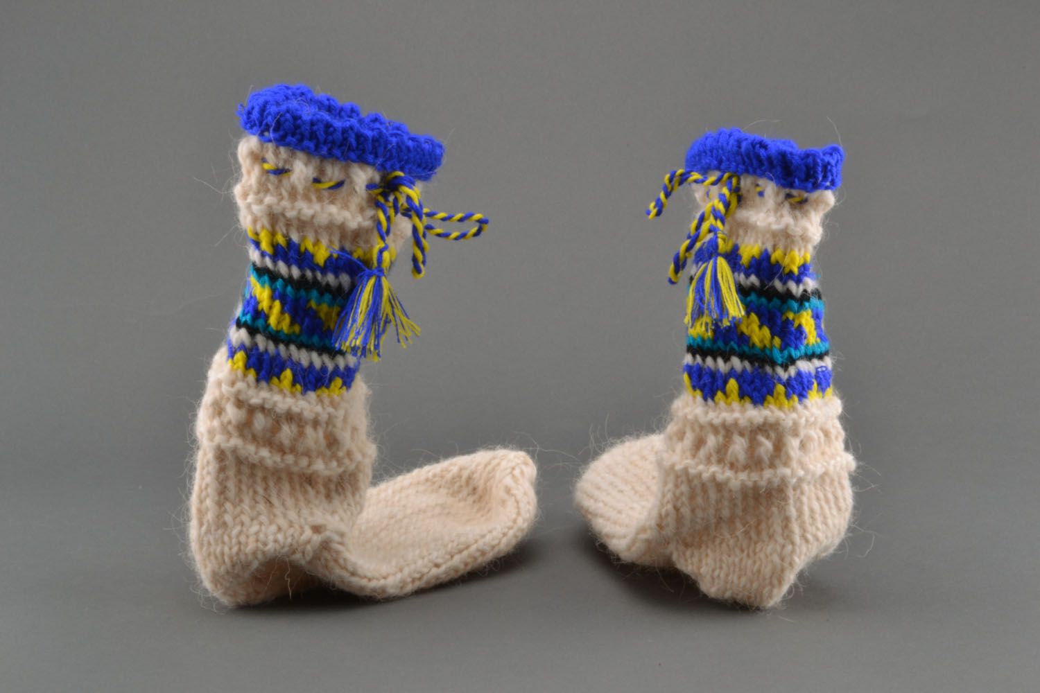 Wool knitted socks White and Blue photo 5
