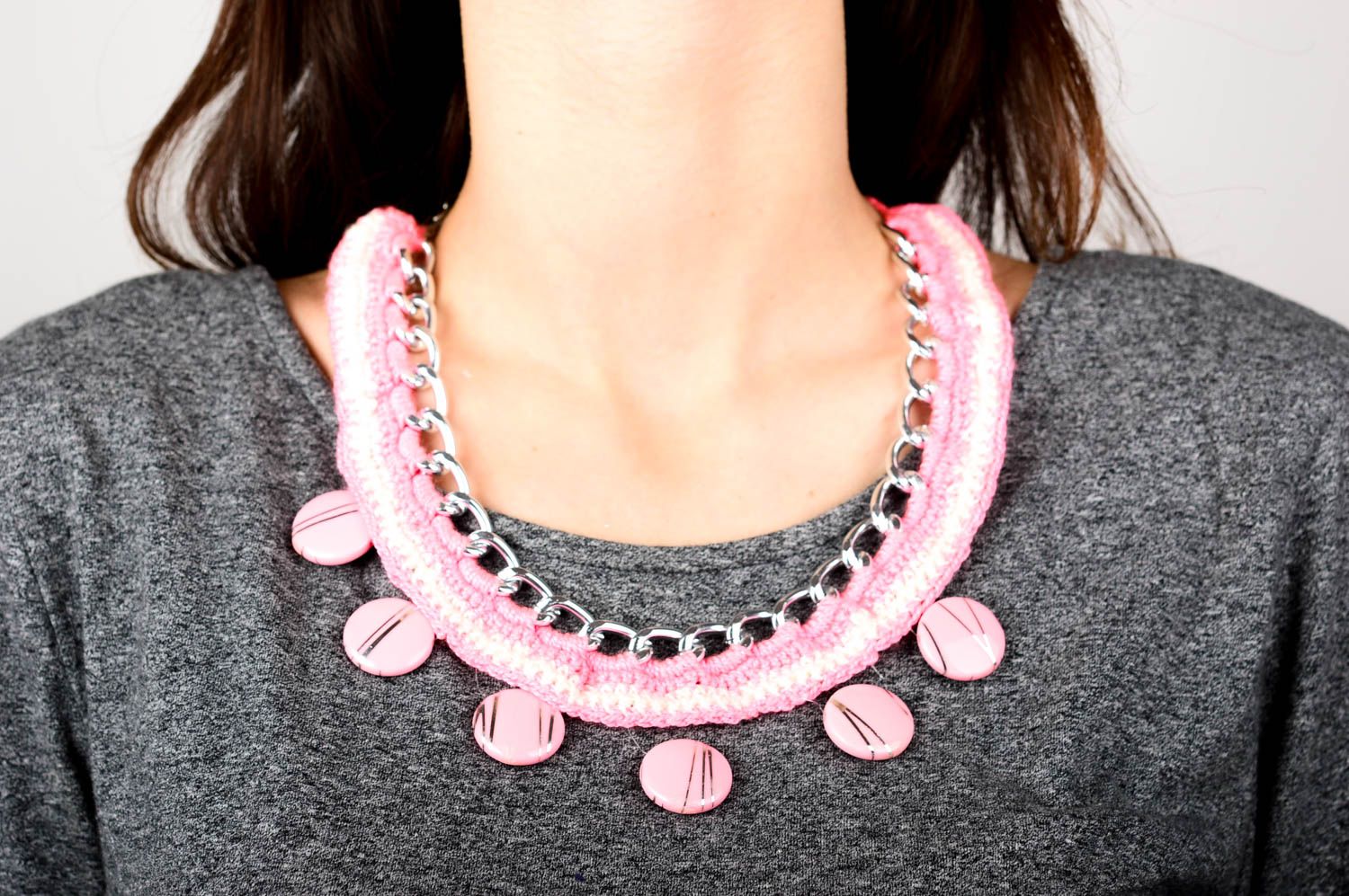 Handmade Damen Collier in Rosa Modeschmuck Halskette Accessoire für Frauen foto 2