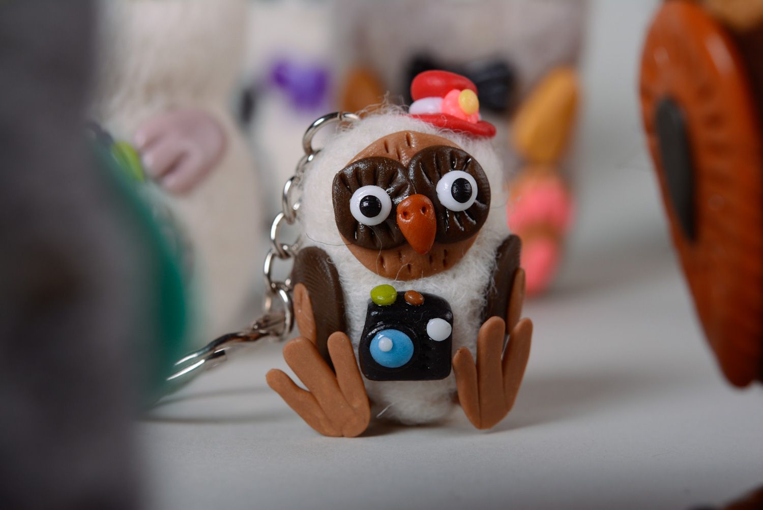 Handmade toy keychain made of wool and plastic Owl photo 4