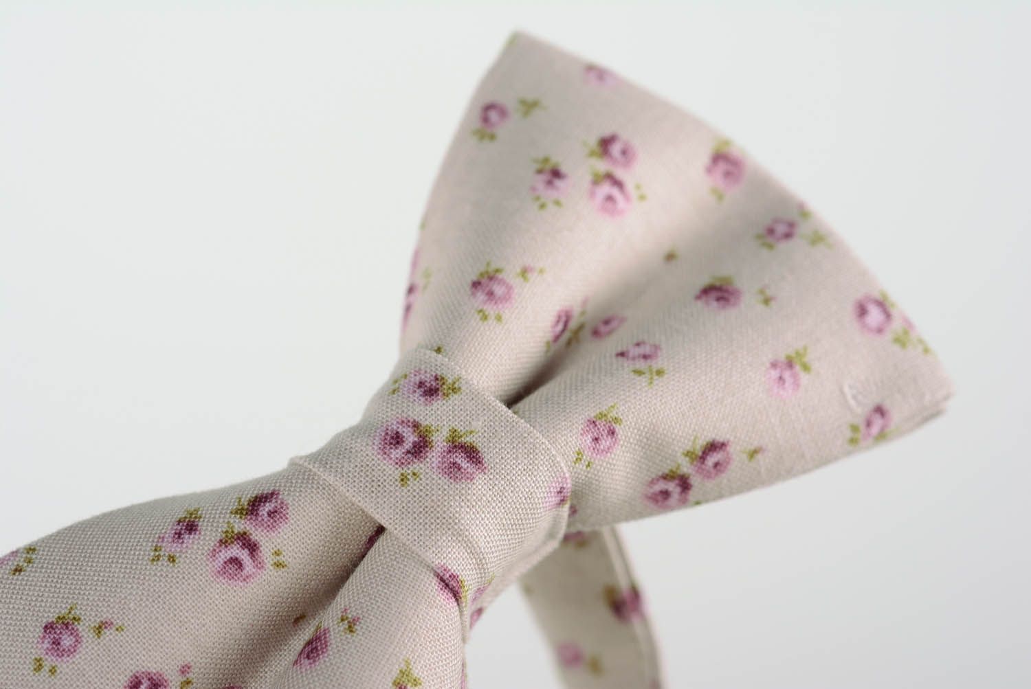 Cotton bow tie Beige Flowers photo 4