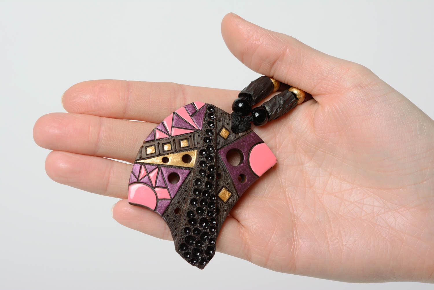 Traumhafter origineller handmade Anhänger aus Ton an Schnur bunt schön für Frauen foto 3