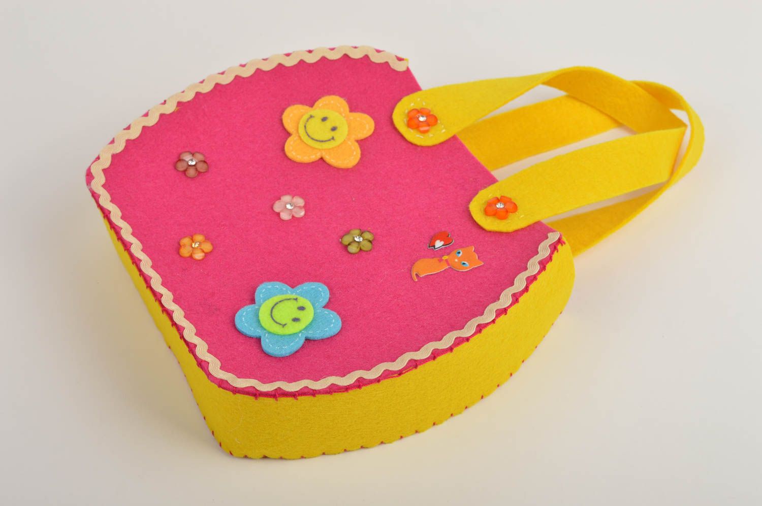 Сумка ручной работы сумка из фетра розово-желтая яркая сумки для детей фото 4