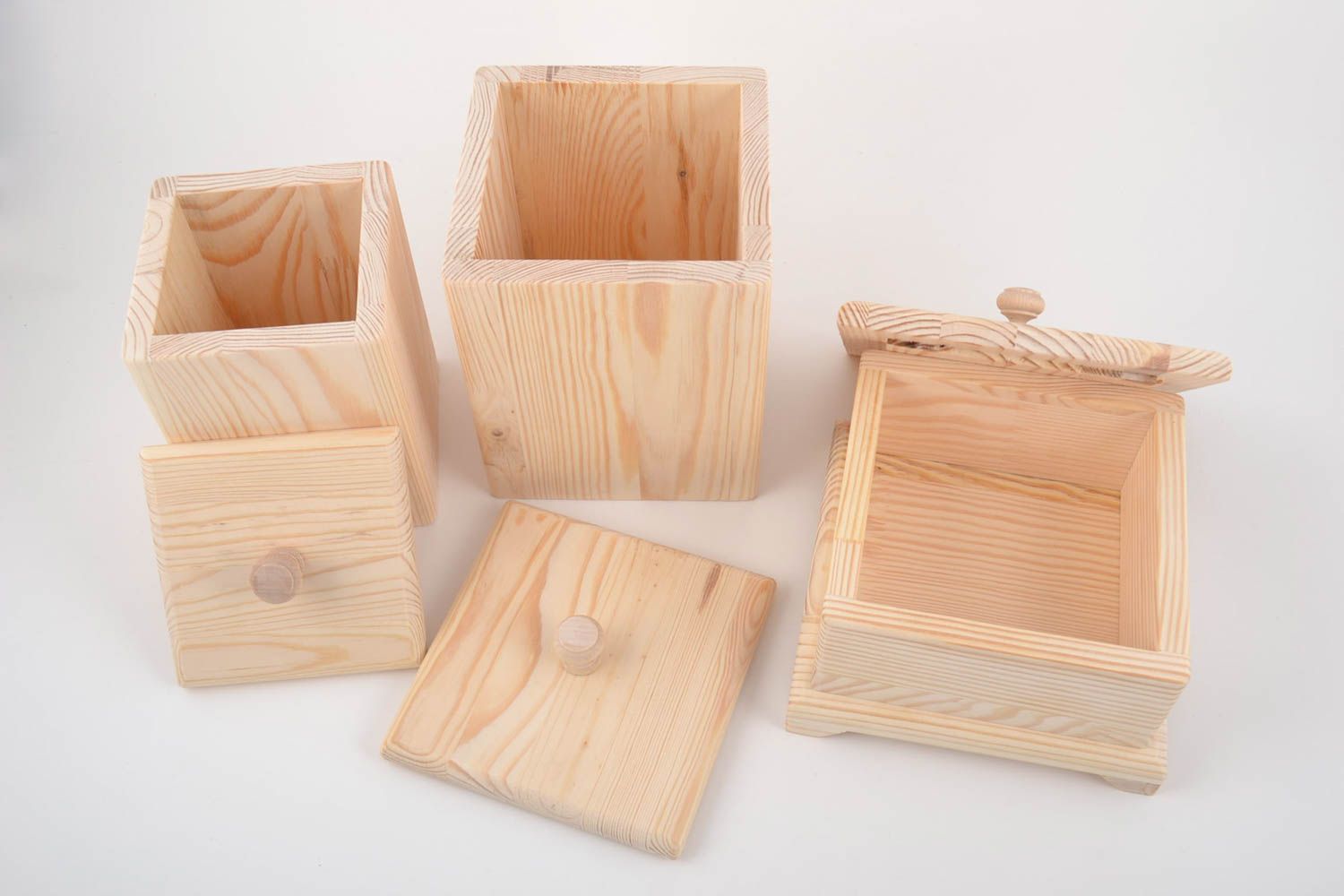 Unfinished Blank DIY Wood Pen Container Brush Pot Square Design Kids Crafts 
