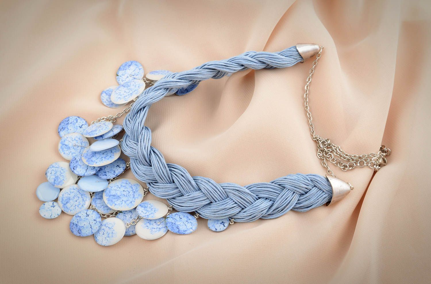 Handmade Stoff Halskette Designer Schmuck Halskette für Frauen blau massiv foto 5