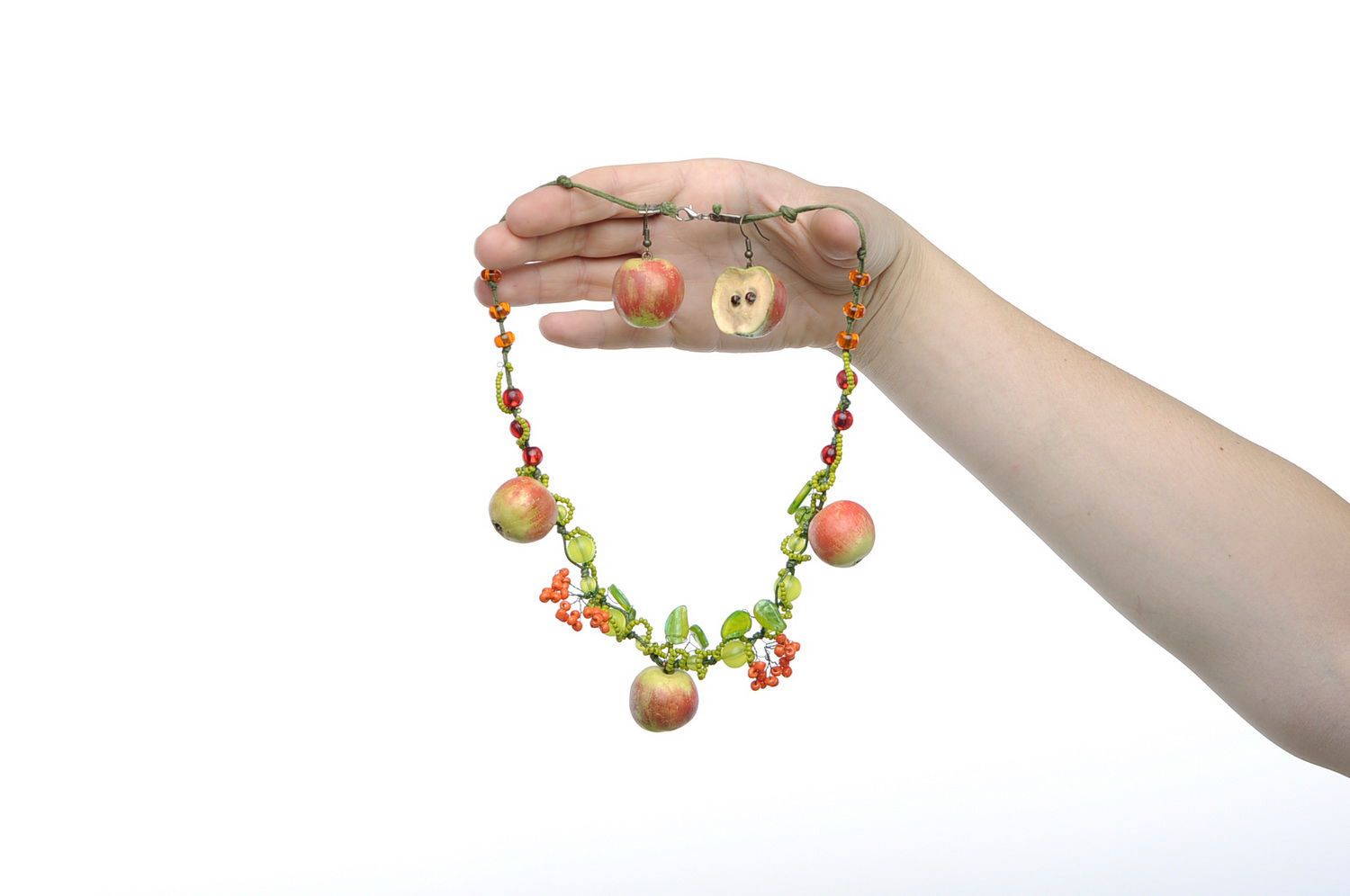 Jewelry set is made ​​of polymer clay red apple photo 5